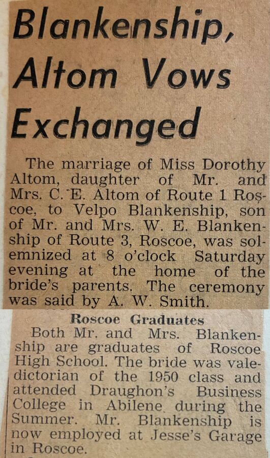 Blankenship Wedding Announcement Excerpt