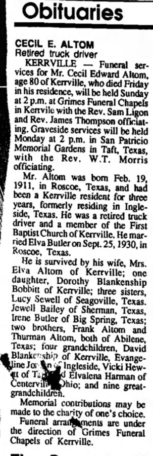 Cecil Altom Obituary