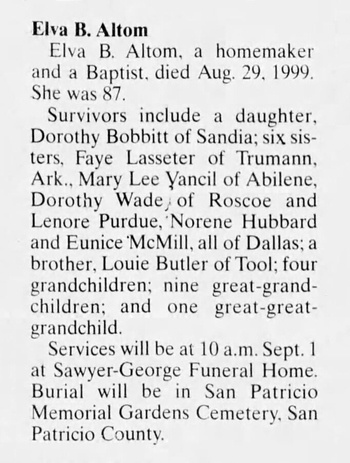 Elva (Butler) Altom Obituary