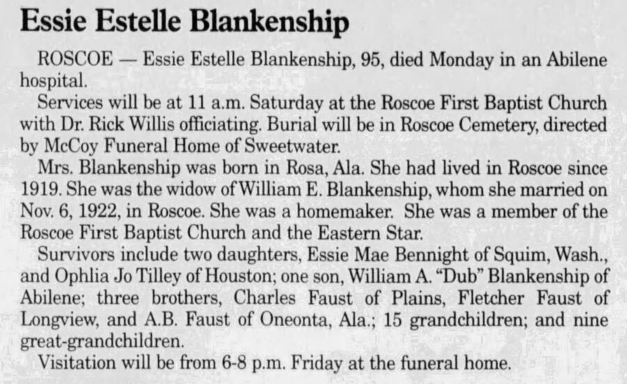Essie Blankenship Obituary