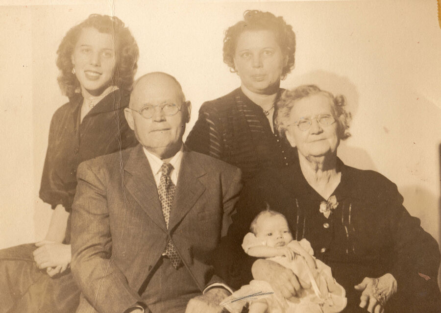 Five Generations - Dorothy Blankenship, John H.H. Butler, Elva Altom, Lizzie Butler, and Vange Blankenship · 1952