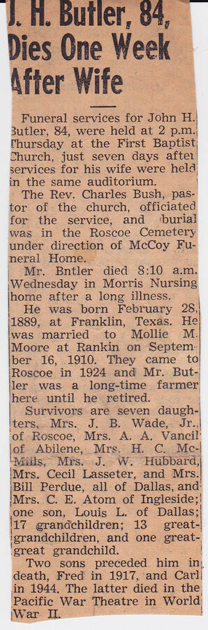 John H.H. Butler Obituary