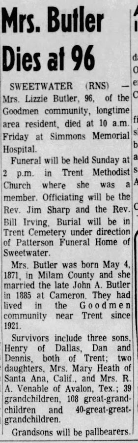Lizzie Butler Obituary