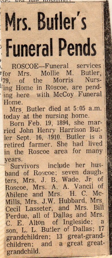 Mollie Butler Obituary