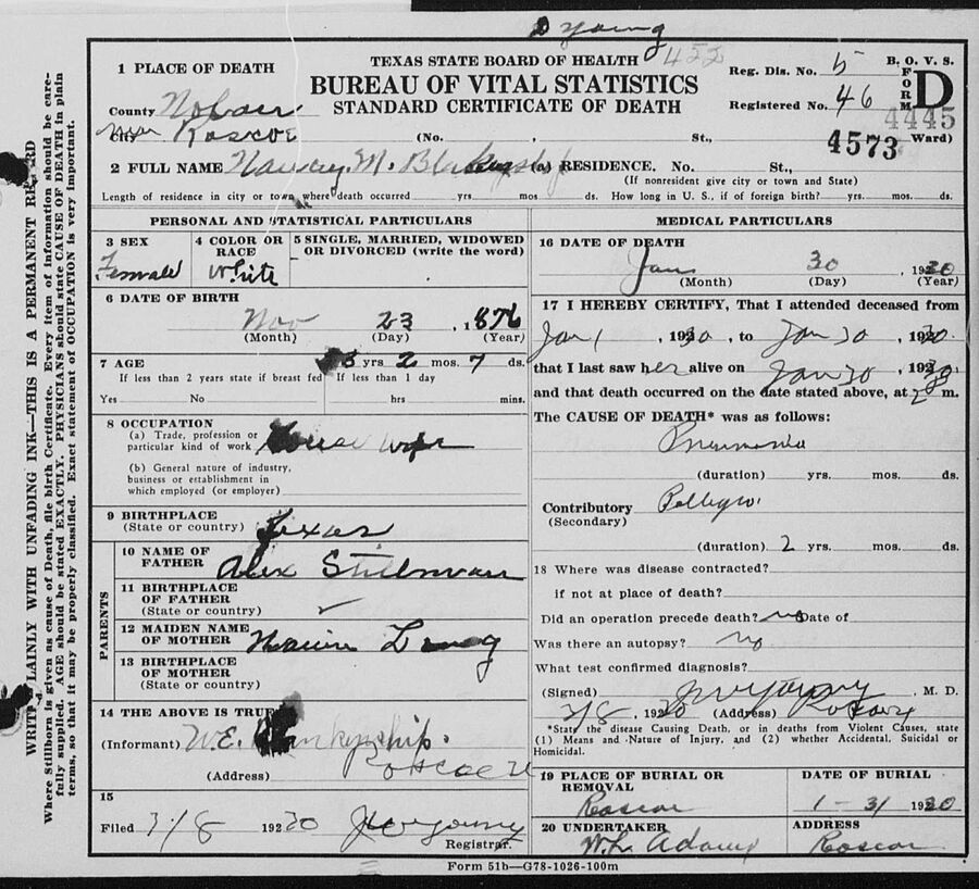 Nancy Blankenship Death Certificate