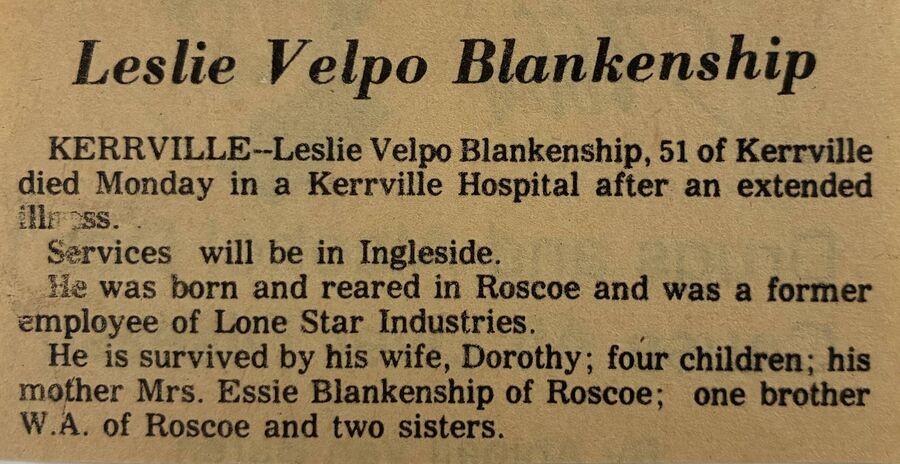 Velpo Blankenship obituary