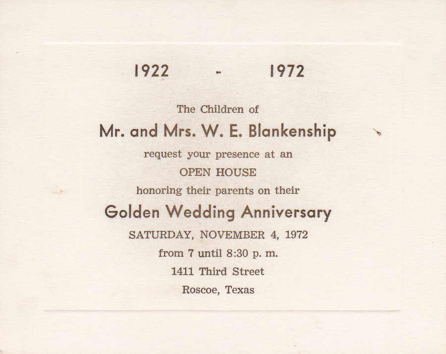 William and Essie Blankenship - 50th Anniversary Invitation · 1972
